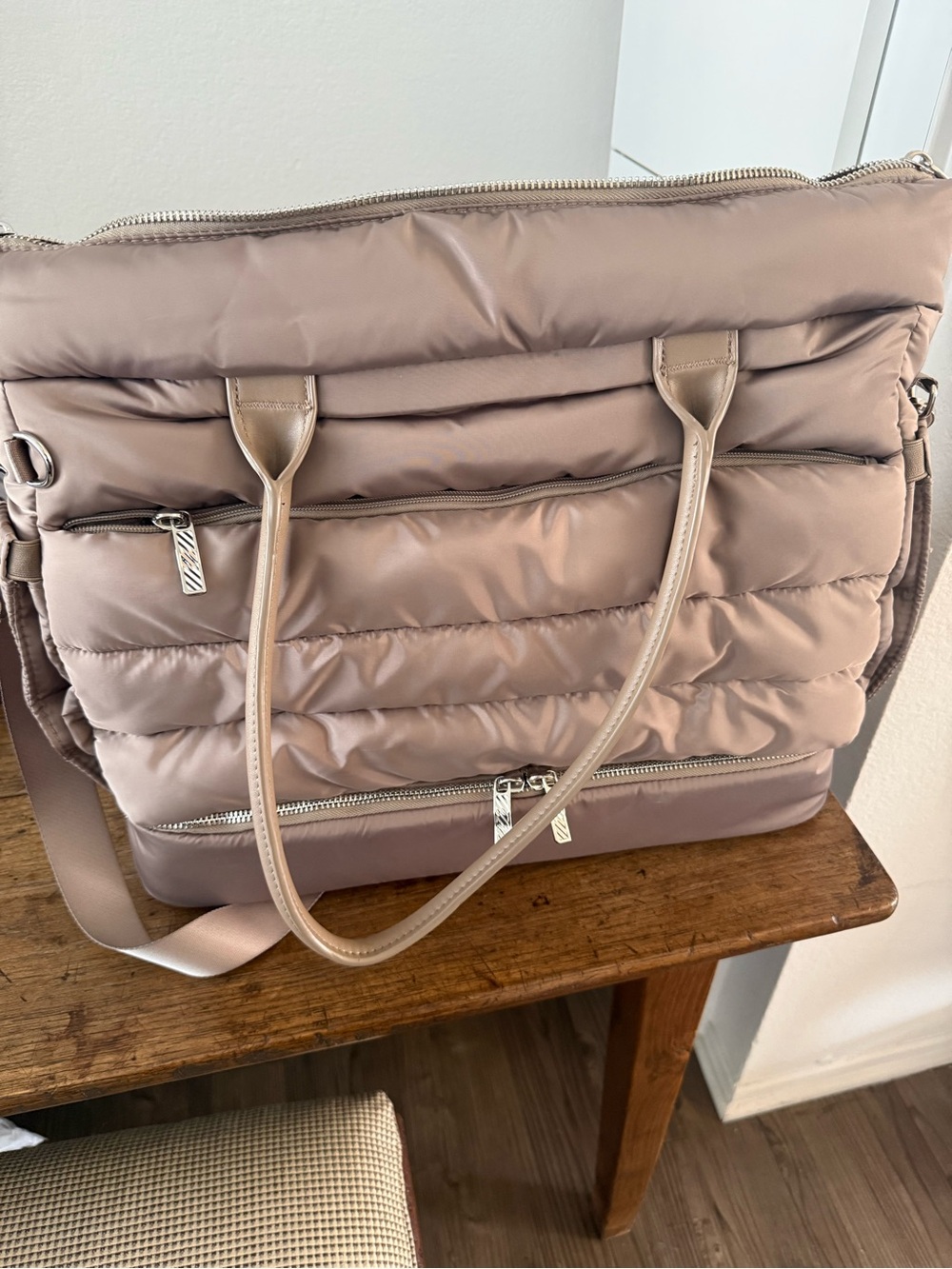 Source Unknown Taupe Quilted Tote Bag